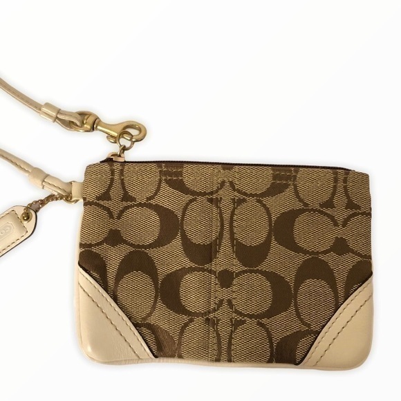 COACH signature c brown white/cream wristlet - Picture 1 of 8